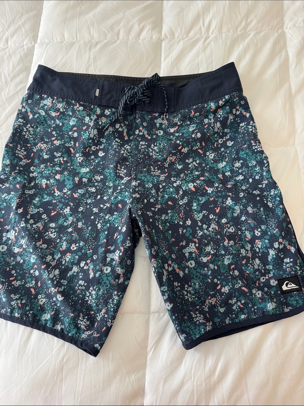 Quiksilver Navy Floral-Print Swim Board Shorts
